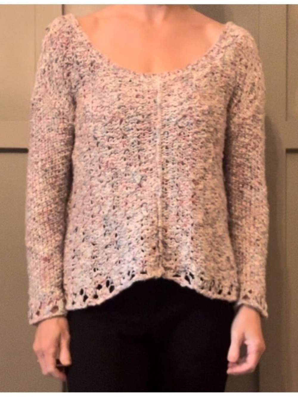 Free People Rainbow Speckle Open Knit Crochet Sweater Scoop Neck Cotton Size XS
